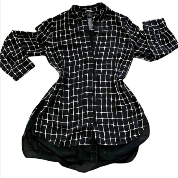 Chico's Black Label Grid Pattern Tunic Top Sz 0 (S/4) #2E - Picture 4 of 14